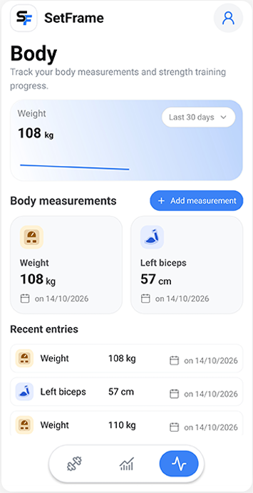 SetFrame body measurements screen