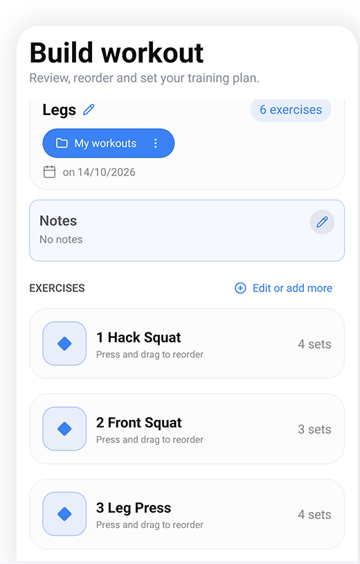 SetFrame workout builder screen